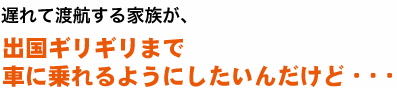 遅れて渡航する家族が、出国ギリギリまで車に乗れるようにしたいんだけど・・・